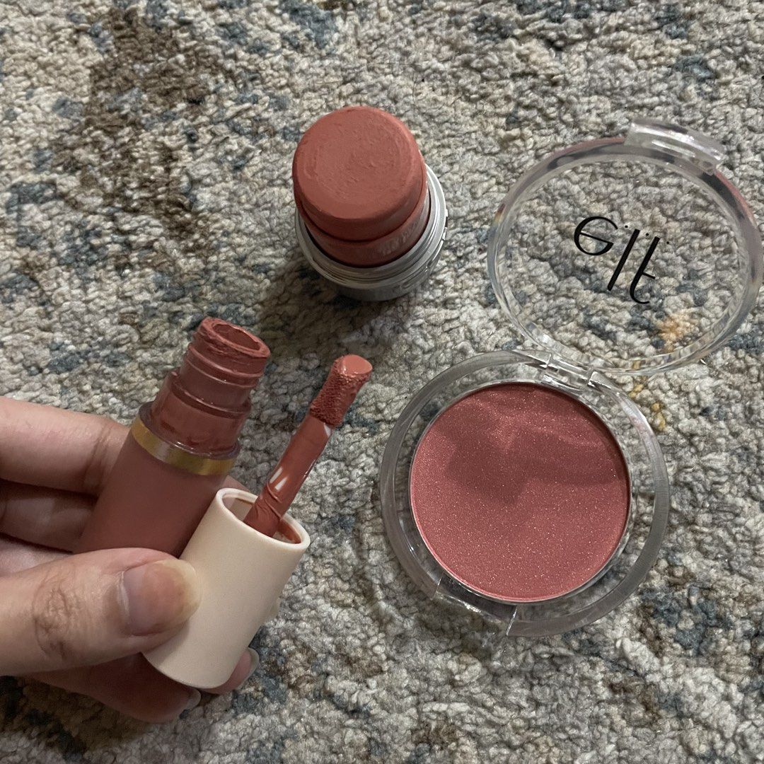 Blushes Take All (Category: Makeup) located in Bulacan. Submitted by gab.closet (Listing ID 1465101879, Image 3). Description: • Elf Blush (Shade : Bright Pink) - NEW ❗️ • Issy Flush Stick (Shade : Safeword) - USED 4 times • Lucky Beauty Liquid Flush (Shade : Sonnet) USED 5 times.