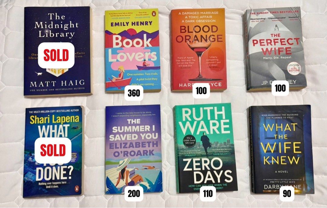 Books for Sale (Category: Storybooks) located in Marikina City. Submitted by visionfinds (Listing ID 1464466828, Image 1). Description: 📌 Get 1 free random book when you purchase 3 or more books. ✨Can do a bundle price SOLD: The Prisoner The Paris Apartment Midnight Library What have you done The Intruders Cozy mystery set Crawdads Every sweet thing Every first lie The sleepwalkers Nine perfect strangers What a way to go Emily Henry Set 📍 Locat