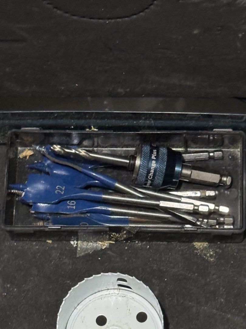 Bosch Professional Hole Saw Set with L-BOXX Case (Category: Construction Tools & Equipment) located in Cavite. Submitted by marcuz1316 (Listing ID 1465158987, Image 3). Description: - Brand: Bosch - Case: Sturdy blue L-BOXX with red latches and organized foam insert - Inclusions: Multiple white hole saw attachments in various sizes, spade drill bits, and Power Change Plus quick-change arbor system - Condition: Structurally sound and fully functio
