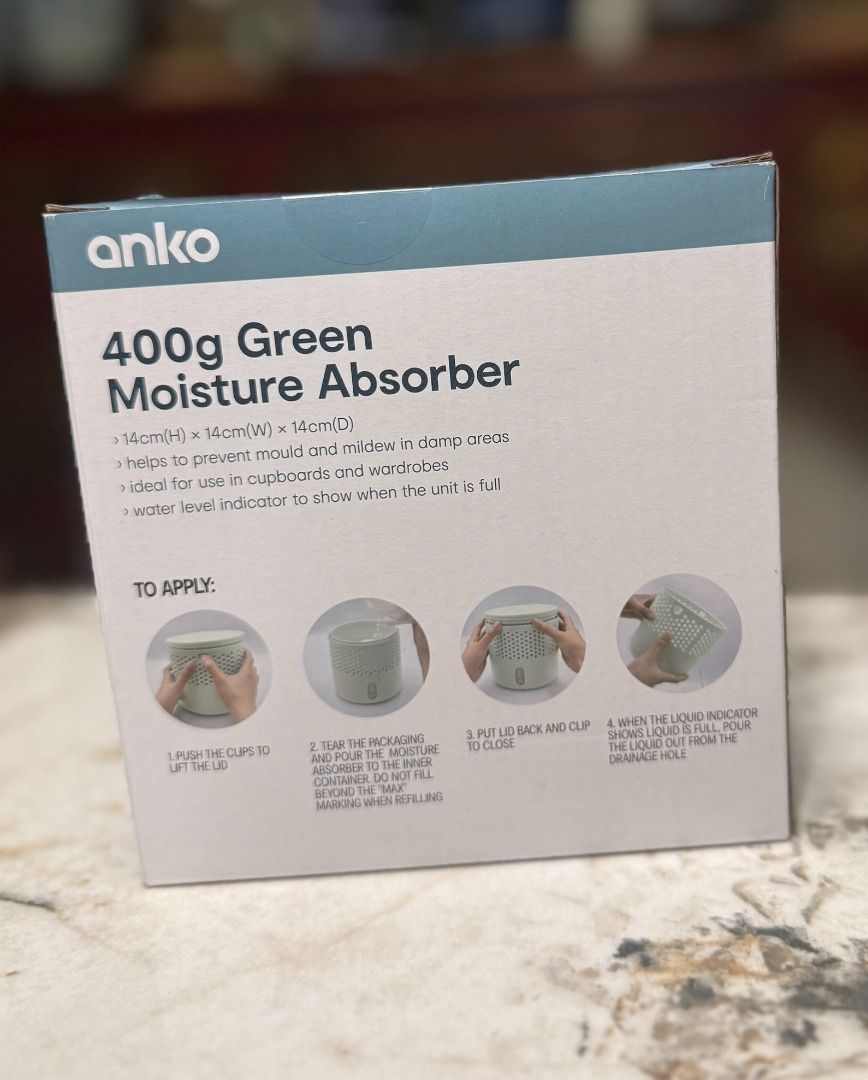 ANKO 400g GREEN MOISTURE ABSORBER - DEHUMIDIFIERS (Category: Air Purifiers & Dehumidifiers) located in Makati City. Submitted by fpled (Listing ID 1465134447, Image 3). Description: ✨ ANKO REUSABLE SAGE GREEN MOISTURE ABSORBER (400G) 📌 PRODUCT DETAILS: • Brand: Anko (100% Authentic — Brand New in Box) • Capacity: 400g • Dimensions: 14 cm (H) x 14 cm (W) x 14 cm (D) • Color: Aesthetic Sage Green • Condition: 100% Brand New in Original Box Packagi
