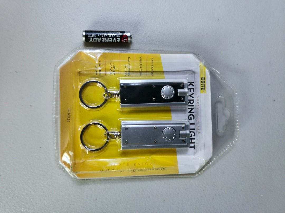 Brite Super Slim LED Keyring Light 2 Pack (Category: Lighting) located in San Leonardo. Submitted by burgossanleonardo.12345 (Listing ID 1465052079, Image 3). Description: - 2-Pack Super Slim LED Keyring Lights (1 Black & 1 Silver) - Super bright LED bulbs visible up to 2km away - Handy for home, outdoor, camping, and emergencies - Easy push-button on/off operation - Long-lasting bulbs up to 100,000 hours - Batteries included (3 x AG10 per light)