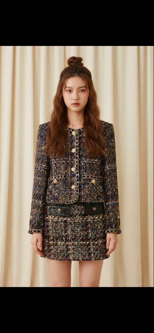 Brown Black Tweed Coords / Set (Category: Sets or Coordinates) located in Muntinlupa City. Submitted by pink_strawberry_collections (Listing ID 1465115454, Image 2). Description: MAKE READING A HABIT. ALL PHOTOS POSTED. Bust: 34 inches Waist: 26 inches Can fit XS to small. With minimal flaw in the waistline. See last two photos. Color may slightly vary due to lighting. Not brand new so please manage your expectations. Payment first. No return, no