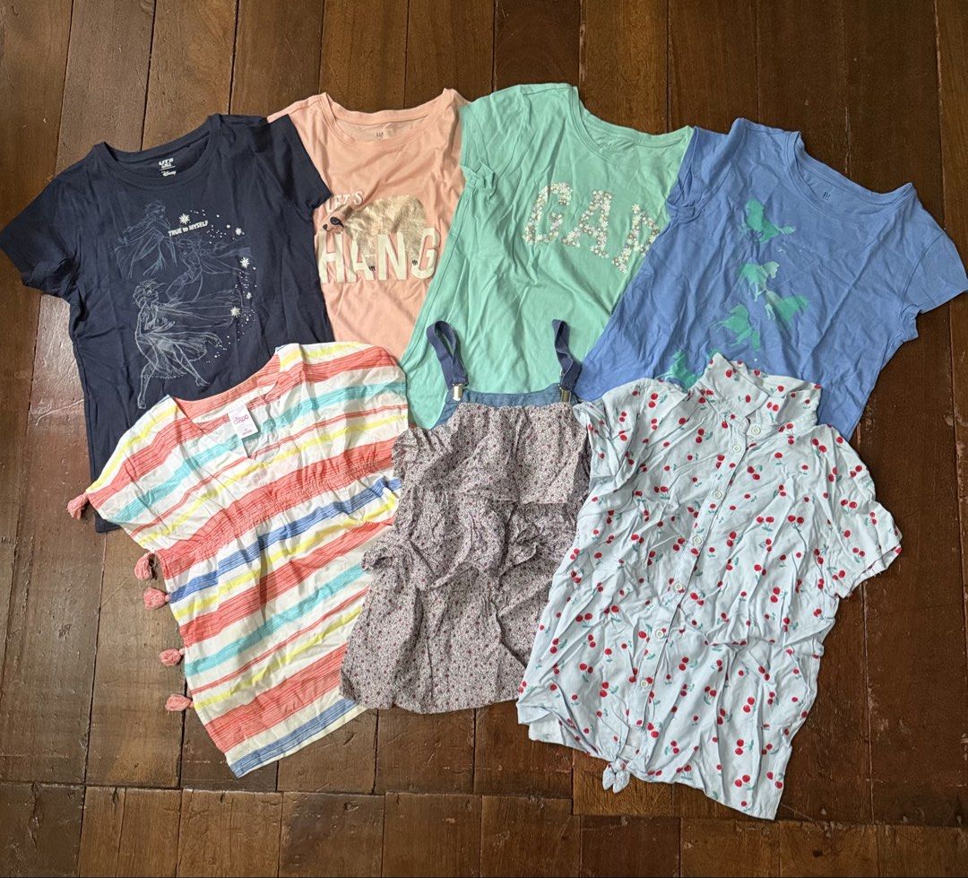 Bundle Sale for kids (Category: Babies & Kids Fashion) located in Quezon City. Submitted by pateeangel (Listing ID 1464997481, Image 2). Description: 📍Bundle Sale for your daughter 📍6 branded tops & 11 branded bottom 📍Tops: uniqlo frozen (navy) - size 150 on tag - gingersnaps floral design size 14 on tag (runs small), circo brand (stripes) size 5 on tag, Gap (peach, mint green and light blue) XXL on tag 📍Bottom: h&m pink trouser 7-8yo on tag,