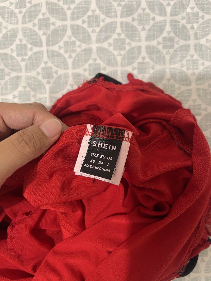 (Bundle) SHEIN Red Cami Top & Grey Lace Camisole Bundle (Category: Sleeveless) located in Cavite. Submitted by lacebuys (Listing ID 1465141762, Image 2). Description: - Set of 2 cute camisole tops in Size XS - Piece 1: Red Shein cami featuring black ribbon details and contrast trim - Piece 2: Grey ribbed camisole with delicate lace trim at the neckline and hem, plus a sweet embroidered heart logo near the bottom - Versatile basics that are super 