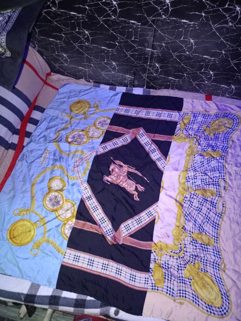 Burberry Silk Scarf (Category: Accessory Holder, Box & Organizers) located in Manila. Submitted by naixhrift (Listing ID 1465108547, Image 1). Description: - Authentic Burberry scarf - Iconic check, horse, and chain print - Made from luxurious silk - Generous size: approximately 35x35 inches - Highly versatile for various styling options - A timeless and classic accessory 2200 plus ship jnt courier payment on gcash for trusted only 🫶.