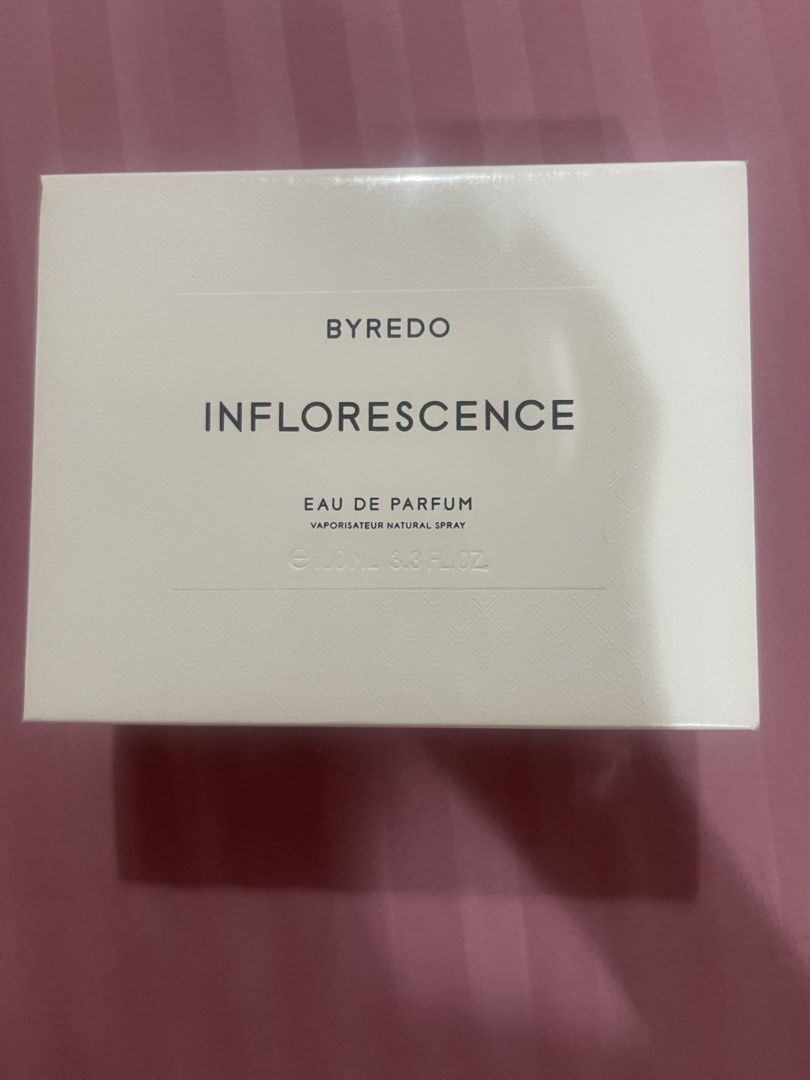 Byredo Inflorescence Eau de Parfum 100ml (Category: Fragrance & Deodorants) located in Pasig City. Submitted by DaintyFinds (Listing ID 1465091767, Image 3). Description: - Brand: Byredo - Fragrance: Inflorescence - Volume: 100ml / 3.3 fl. oz. - Concentration: Eau de Parfum (Natural Spray Vaporisateur) - Condition: Brand new, sealed in original packaging box - Origin: Made in France - Authenticity: Authorized stockist barcode and reference number