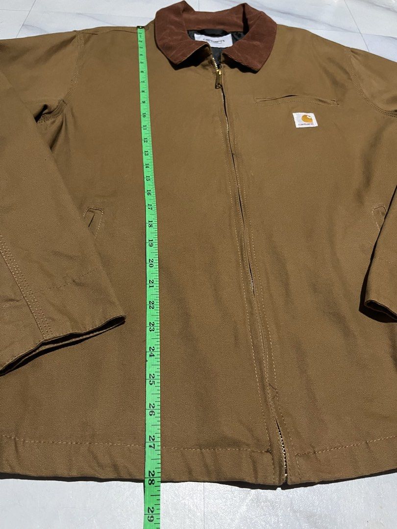 Carhartt WIP Work In Progress Brown Detroit Jacket (Category: Coats, Jackets and Outerwear) located in Cavite. Submitted by christianzuuu (Listing ID 1465112429, Image 2). Description: - Off/ Legit lang sa items Carhartt WIP brown canvas jacket with corduroy collar, front zip, and logo patch. Size and fit details in photos. Legit authorized distributor stock..