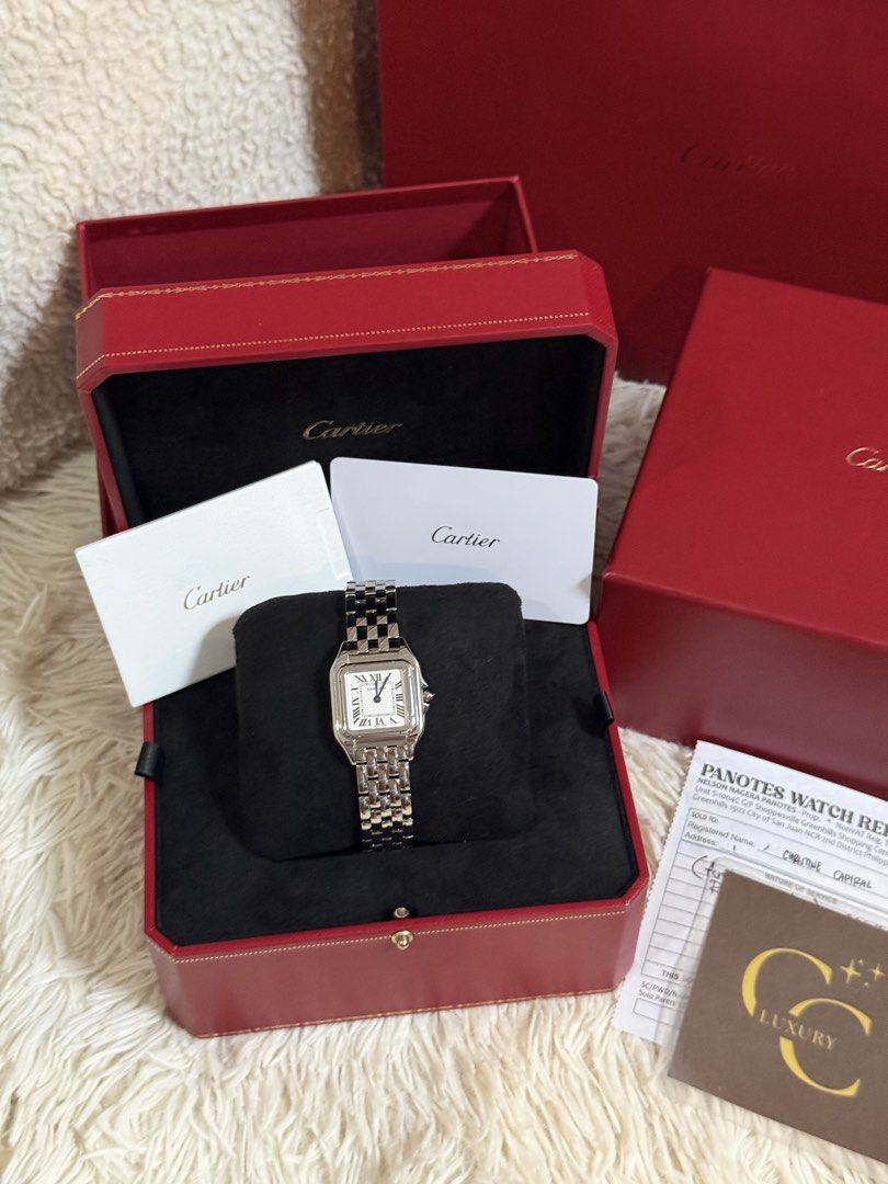 Cartier Panthere Medium 2026 (Category: Luxury Watches) located in Manila. Submitted by ccluxuryy (Listing ID 1465013501, Image 3). Description: Panthere de Cartier Medium Retails for P450k 2026 purchased (5 months old!!) With warranty til 2034 Pristine condition Comes with double box, manual, and authentication from Panotes P298k only ✨ LOWEST IN THE MARKET FOR 2026 model Location: Merville, Paranaque Meet up: MOA, Newport, Greenbelt, BGC Delive