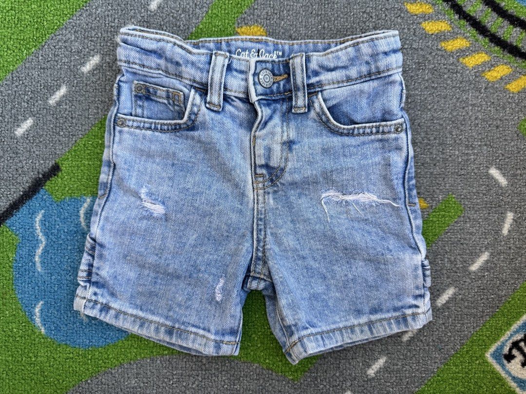 Cat & Jack Distressed Denim Shorts (Category: Babies & Kids Fashion) located in Rizal. Submitted by preloovved (Listing ID 1465065150, Image 1). Description: Cat & Jack light wash denim shorts for kids. Features trendy distressed details, a classic five-pocket design, button closure, and belt loops. Perfect for everyday casual wear! Cat & Jack denim shorts. Light blue wash, distressed details. Button closure, pockets. Comfortable fit, perfect for