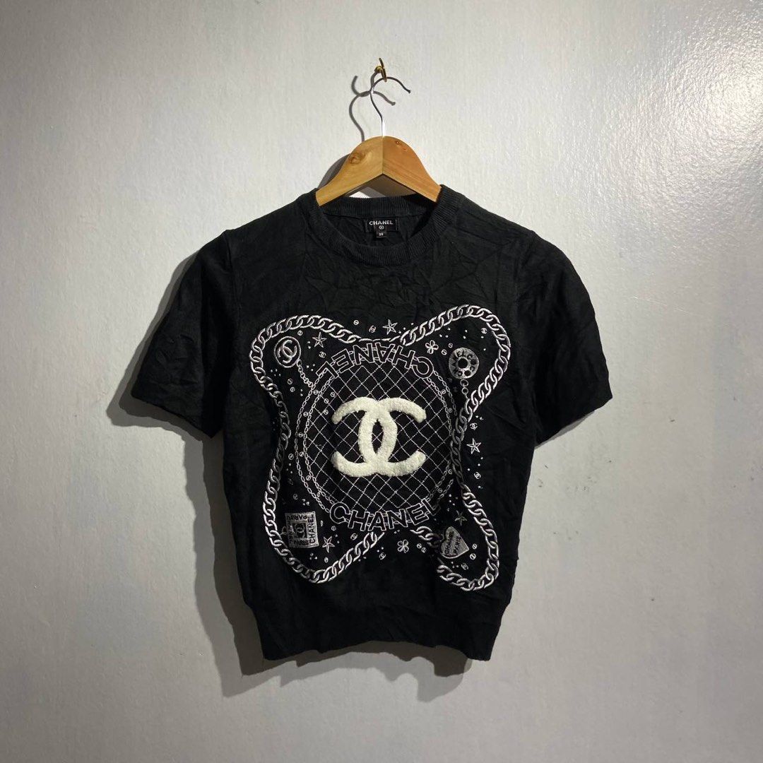 Chanel Knitted (Category: Shirts) located in Jamindan. Submitted by suecyyythrift (Listing ID 1465074873, Image 1). Description: 16 Width 21 Length Best Fit : Small - Medium Like new No Flaws.
