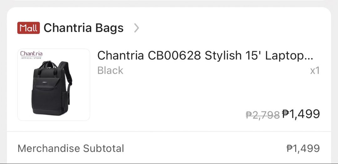 Chantria CB00628 Stylish 15" Laptop Backpack Black (Category: Backpacks) located in Manila. Submitted by csofiaandr27548 (Listing ID 1465064832, Image 2). Description: - Brand/Model: Chantria CB00628 Laptop Backpack - Color: Classic Black - Capacity: Fits up to 15-inch laptops easily - Storage: Front flap pocket with metal logo badge and dual side pockets for water bottles or umbrellas - Comfort: Top grab handles and adjustable shoulder straps - 