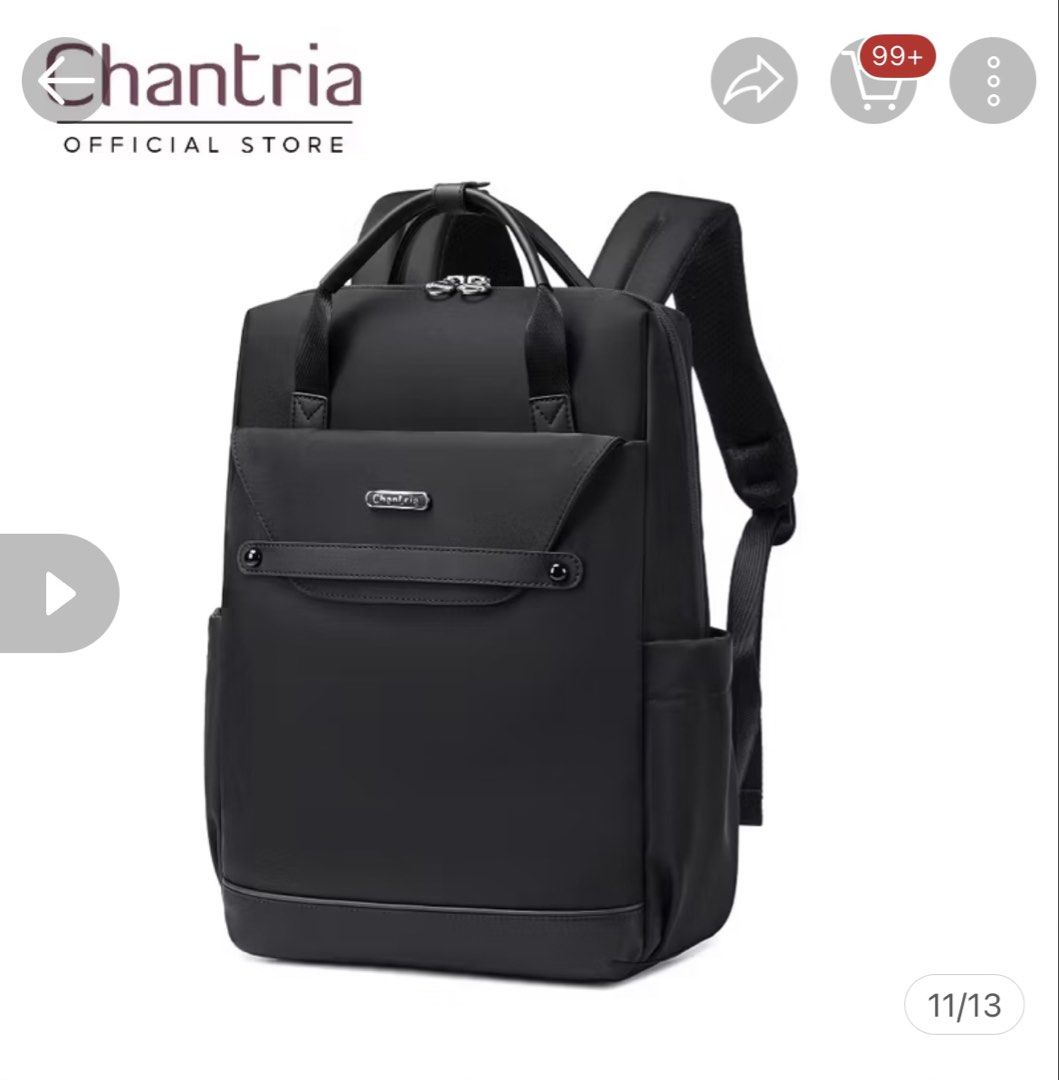 Chantria CB00628 Stylish 15" Laptop Backpack Black (Category: Backpacks) located in Manila. Submitted by csofiaandr27548 (Listing ID 1465064832, Image 1). Description: - Brand/Model: Chantria CB00628 Laptop Backpack - Color: Classic Black - Capacity: Fits up to 15-inch laptops easily - Storage: Front flap pocket with metal logo badge and dual side pockets for water bottles or umbrellas - Comfort: Top grab handles and adjustable shoulder straps - 