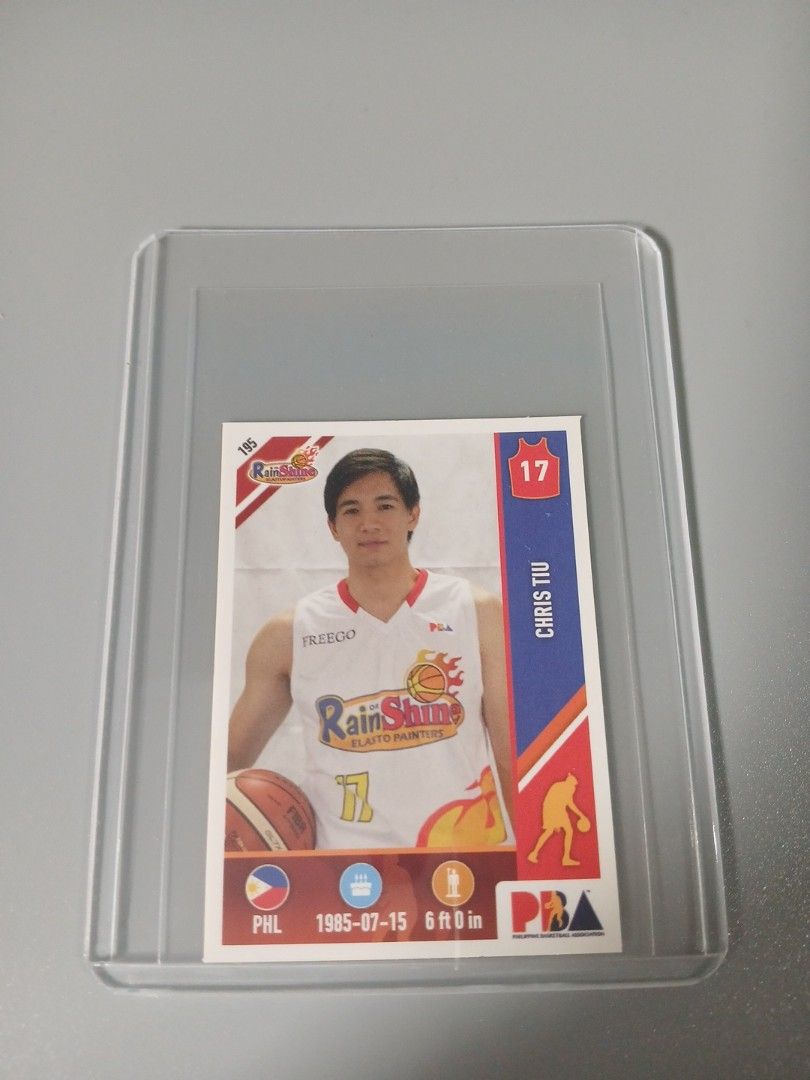 Chris Tiu 195 (Category: Raw Singles) located in Manila. Submitted by diczenestr94951 (Listing ID 1464981260, Image 2). Description: 2018 Stickito PBA Stickers Rain or shine Chris Tiu with toploader .