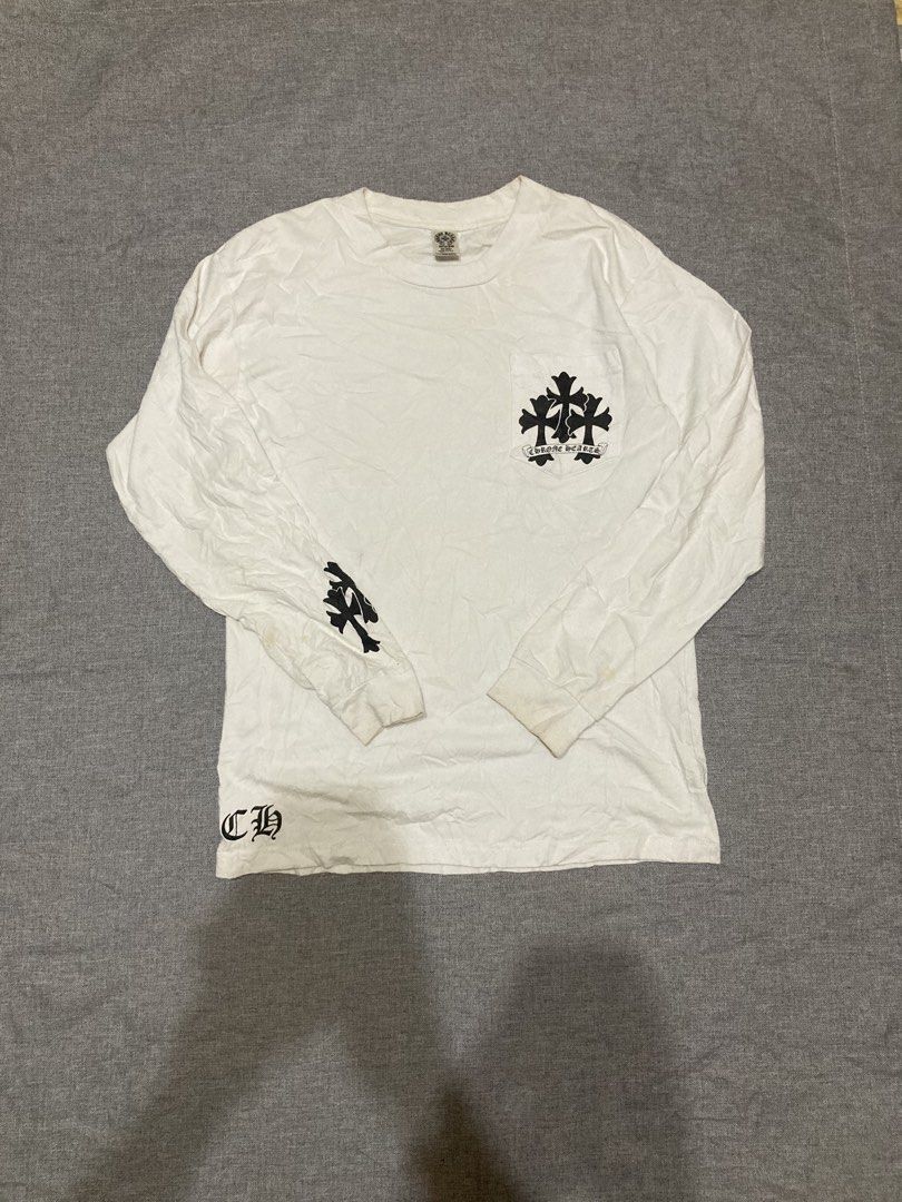 Chrome Hearts Longsleeve Shirt (Category: Tshirts & Polo Shirts ) located in Zamboanga. Submitted by deensthrifting (Listing ID 1465044961, Image 1). Description: Size 19x27 9/10 Color rate Very good condition -minimal stains(washable) -1500 free shipping.