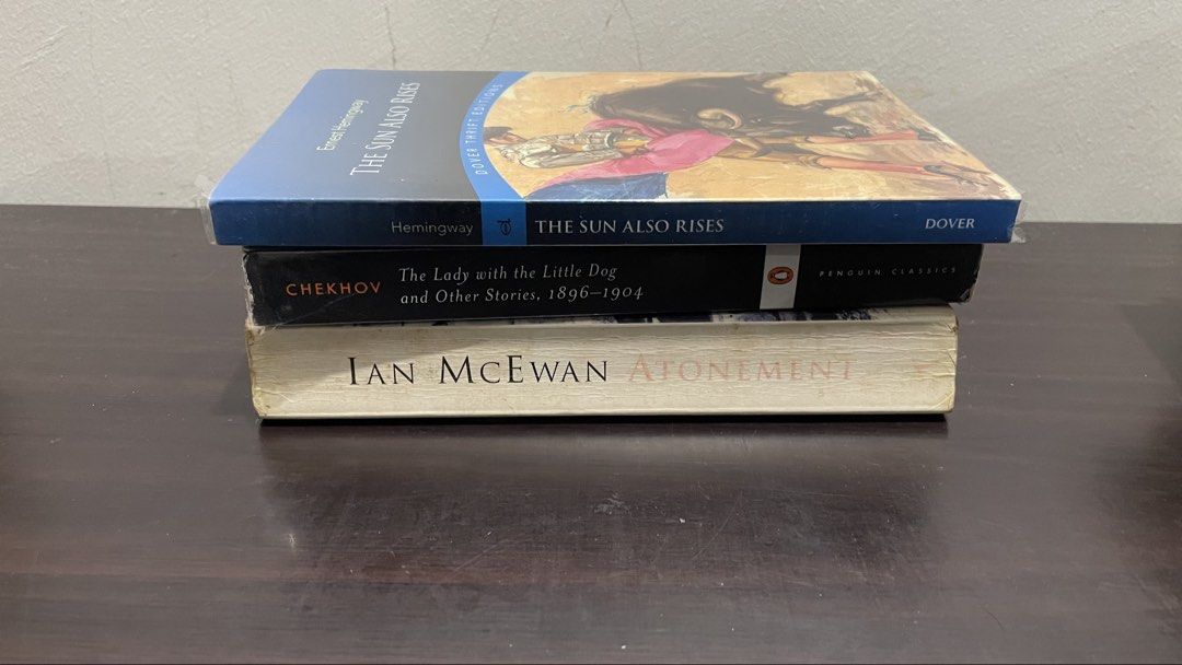 Classics books bundle (Category: Storybooks) located in Makati City. Submitted by bookdeclutterer123 (Listing ID 1465085179, Image 1). Description: RFS: Decluttering buyer will shoulder sf Sun also rises - original from NBS chekhov - bought from fully booked atonement - preloved from biblio.