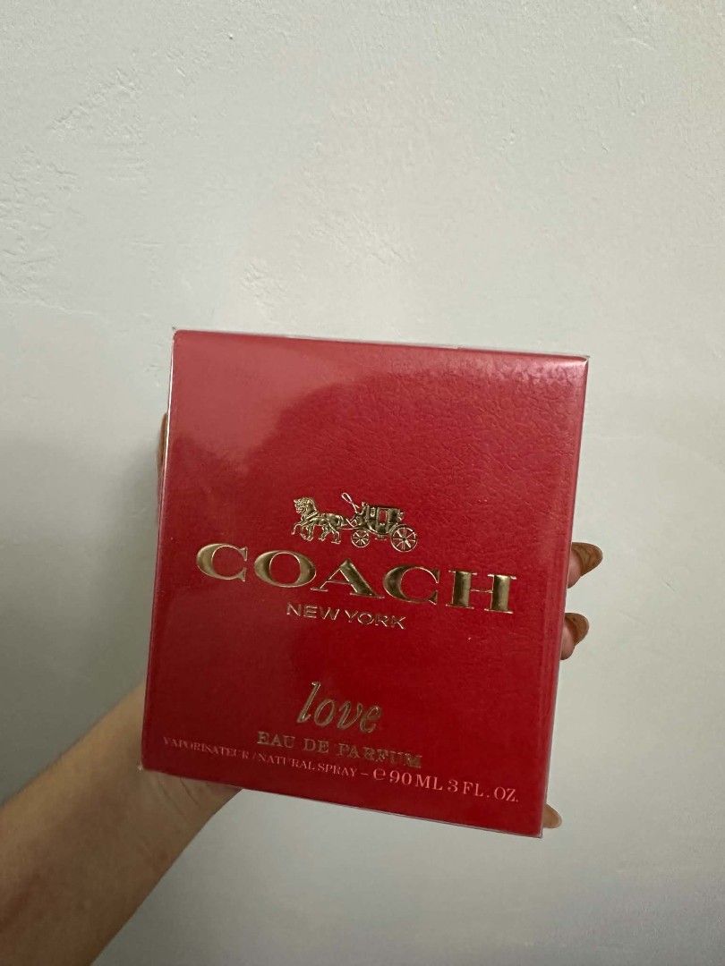 Coach Love Eau de Parfum 90ml (Category: Fragrance & Deodorants) located in Bacolod City. Submitted by freecat_757908 (Listing ID 1465114165, Image 1). Description: - Brand: Coach - Fragrance: Love Eau de Parfum - Size: 90ml / 3 fluid ounces - Format: Vaporisateur Natural Spray - Condition: Brand new, unopened, and still sealed in original plastic wrap - Packaging: Iconic red box with gold lettering and Coach horse and carriage logo - Authenticit