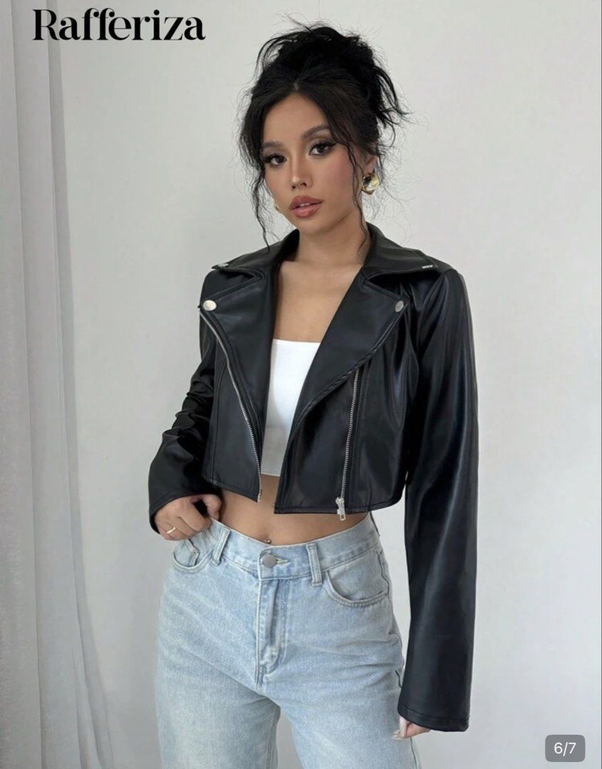 Crop leather jacket (Category: Coats, Jackets and Outerwear) located in Rizal. Submitted by kirschet_k (Listing ID 1465119282, Image 1). Description: Xs - small Pu leather Super nice.
