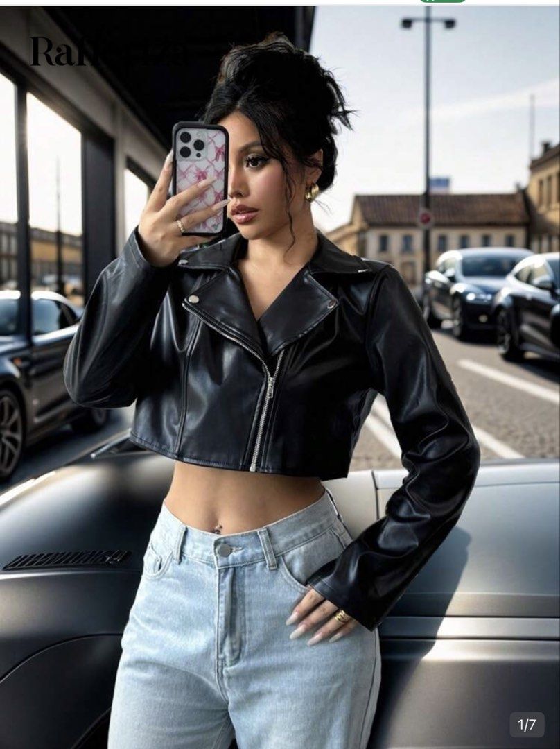 Crop leather jacket (Category: Coats, Jackets and Outerwear) located in Rizal. Submitted by kirschet_k (Listing ID 1465119282, Image 2). Description: Xs - small Pu leather Super nice.