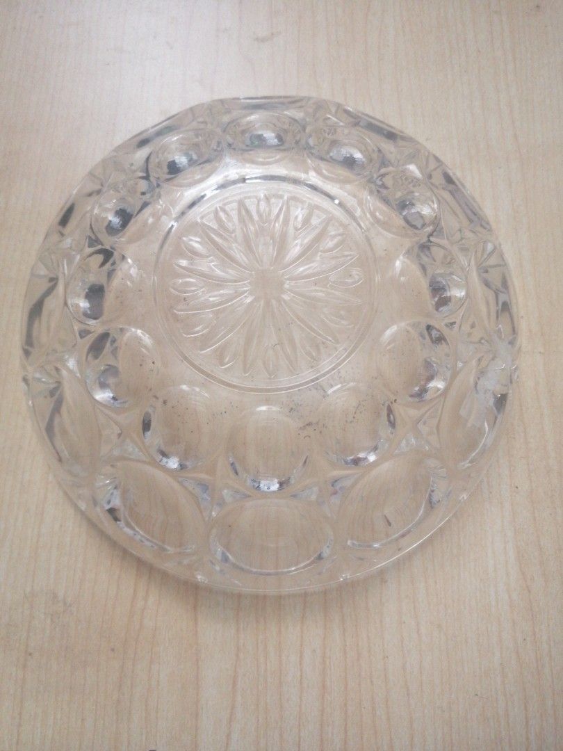 Crystal glass decorative bowl (Category: Vases & Decorative Bowls) located in Manila. Submitted by ceroma (Listing ID 1465009357, Image 2). Description: Only one, Clear crystal glass fruit bowl, 5.50 imches diameter, 1-1/2 invhes height, 1 thivk heavy duty, in excellent co fitio. And appearance, surplus.