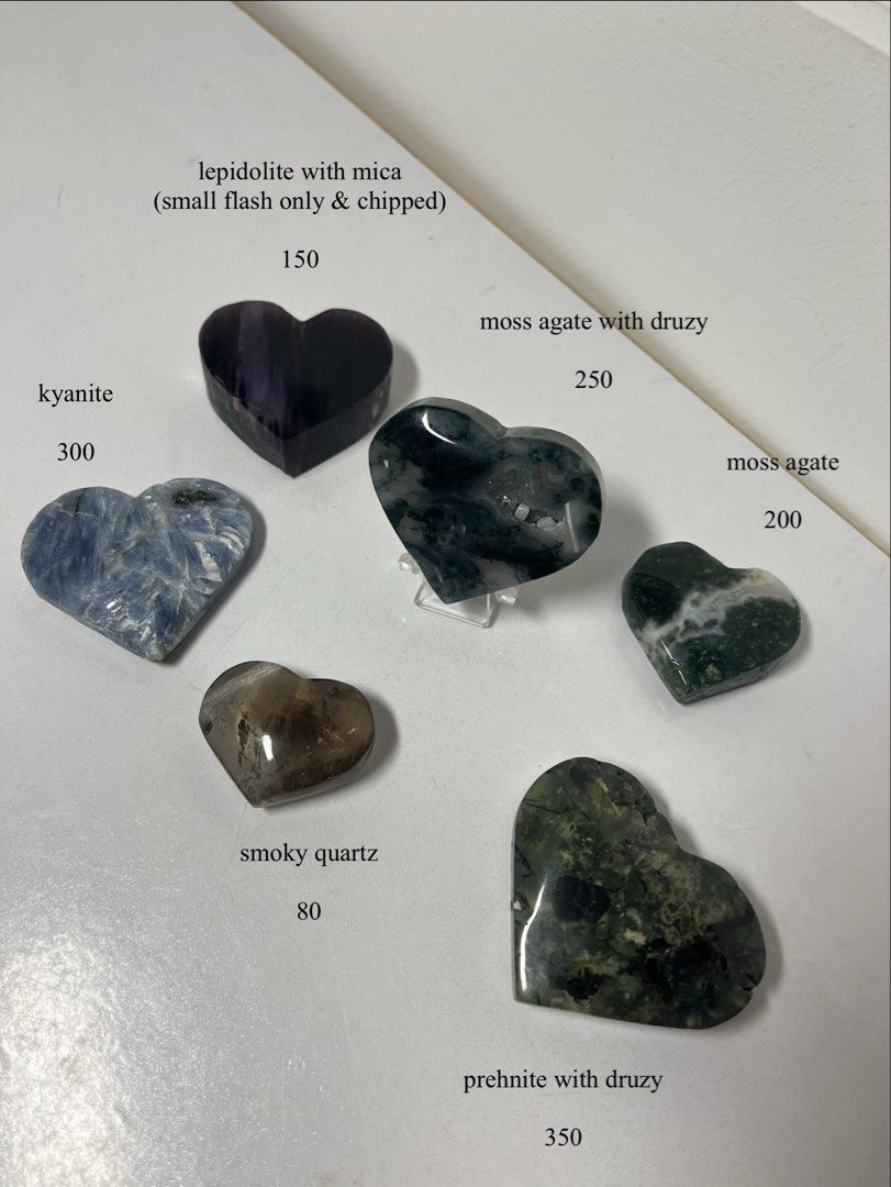 Crystal Heart Carvings (Category: Precious Stones) located in Marikina City. Submitted by _project.quartz (Listing ID 1465020966, Image 1). Description: PRICE ALREADY POSTED FOR FASTER TRANSACTION Reducing my curated collection due to limited storage. Pieces are newly acquired. Priced super low with freebies included ✨ Check my profile for more crystal sale 💎.