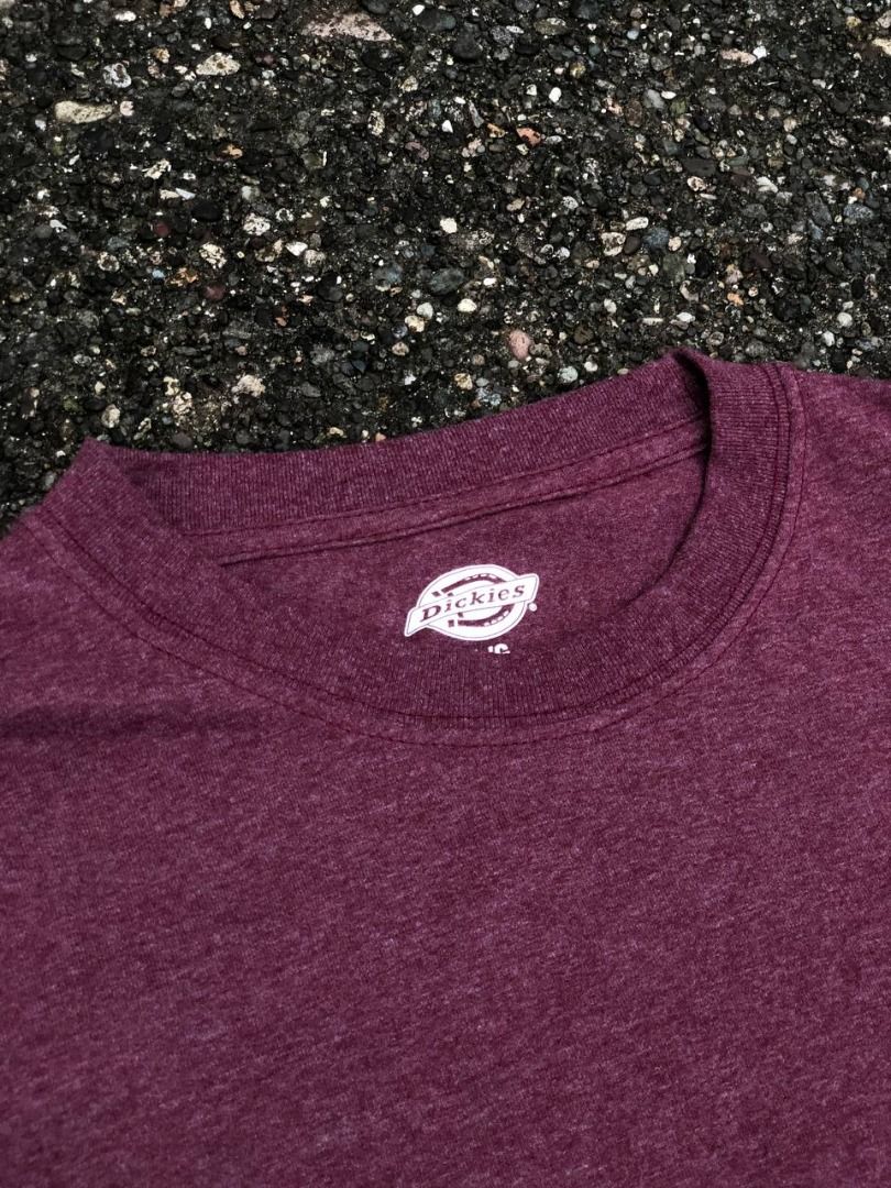 Dickies heather maroon pocket t-shirt (Category: Tshirts & Polo Shirts ) located in Tacloban City. Submitted by thedropout (Listing ID 1465052921, Image 3). Description: - Brand: Dickies - Color: Heather Maroon - Fit: Standard fit - Sleeves: Short sleeves - Pocket: Single chest pocket on the left with logo label - Material: Soft heathered fabric texture - Condition: Brand new / Excellent quality.