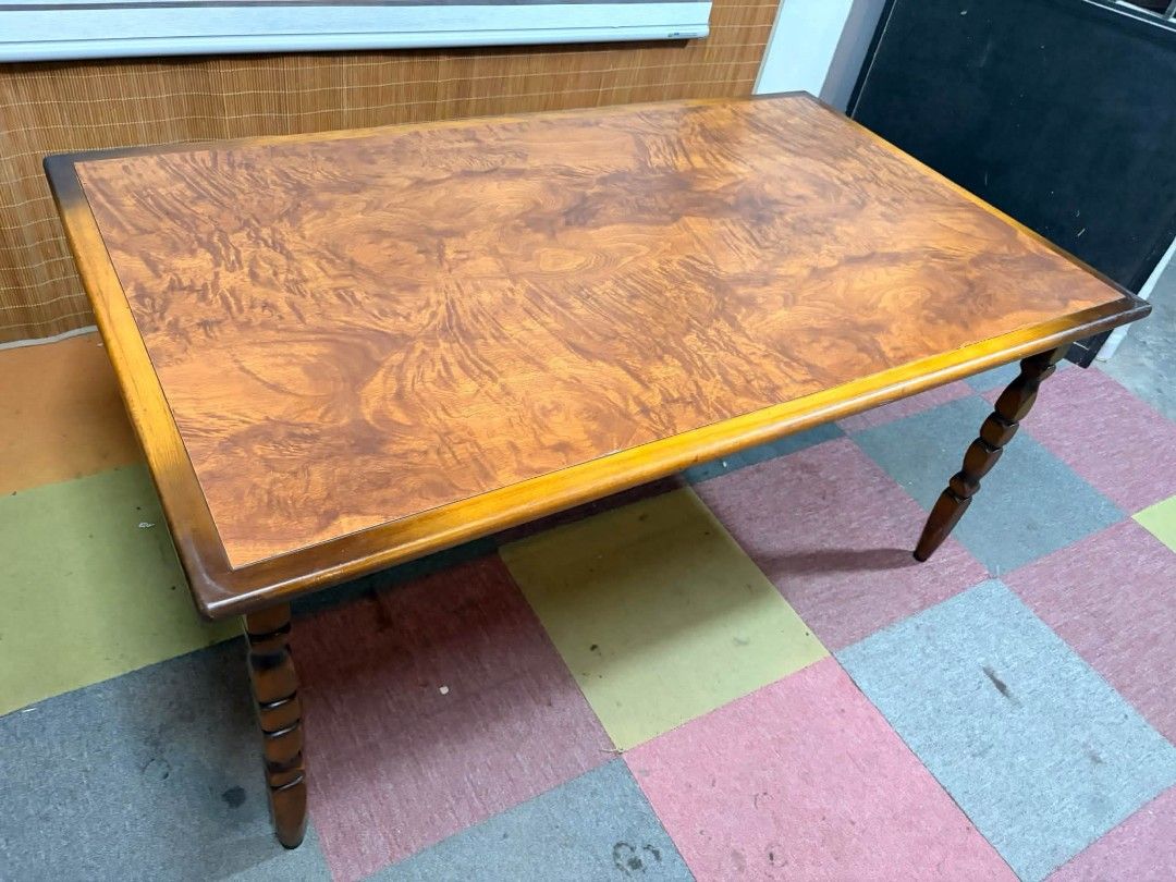 Dining Table (Category: Tables & Sets) located in Meycauayan. Submitted by marygracecasimiro (Listing ID 1465007519, Image 3). Description: Classic SOLID WOOD 6-Seater Dining Table Burl-Wood Pattern Top, Spool-Style Legs HEAVY-DUTY!!! ANGGANDA!!! *SEE VIDEO COMMENT Price : 9,500 ✅ BIG 6-SEATER!!! Standard Height (not lowered) 61L x 36W x 29H inches In VERY good condition 💚.