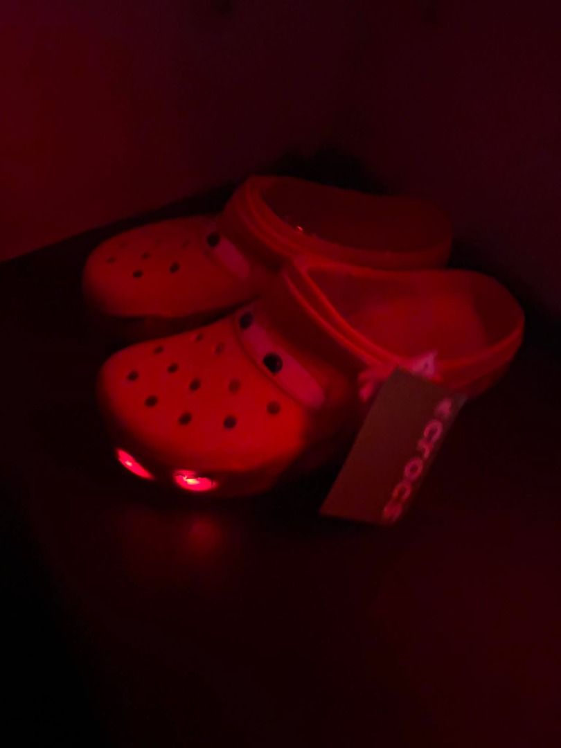 Disney Pixar Lightning McQueen Light-Up Crocs | US 9 (Category: Other Audio Equipment) located in Bacoor. Submitted by fafofa (Listing ID 1465104709, Image 3). Description: Disney Pixar Lightning McQueen Light-Up Crocs | US 9 Disney Pixar Lightning McQueen Light-Up Crocs in red, featuring the iconic Cars character graphics and built-in LED lights that light up with every step. • Model/SKU: 205759-610 • Lightning McQueen / Cars graphics • Signatur