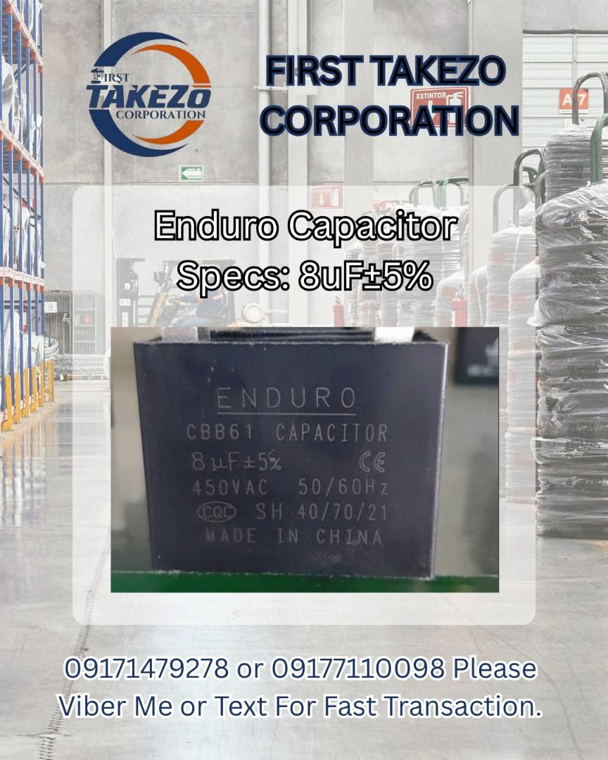 Enduro Capacitor Specs: 8uF$5% (Category: Everything Else Others) located in Manila. Submitted by joeyroque09 (Listing ID 1464973969, Image 1). Description: Enduro Capacitor Specs: 8uF$5%.