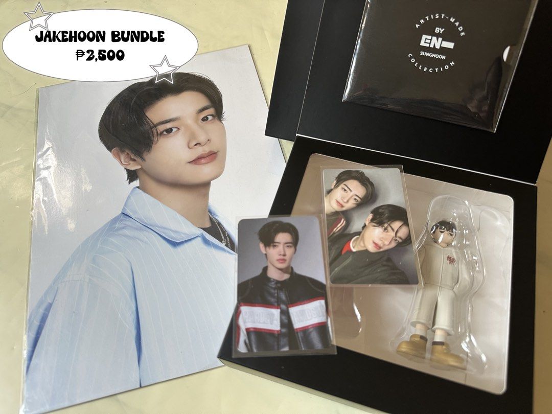 ENHYPEN Jakehoon Bundle (Category: K-Wave Merchandise) located in Manila. Submitted by larkspurshopp (Listing ID 1464980814, Image 1). Description: Selling Enhypen Jake Sunghoon Bundle Inclusion •Sunghoon WTL; Final City of Seoul Pop Up PC •Sunghoon AMC Figure •Jake AMC Photo Poster •JakeHoon Yoi PC ‼️Selling for only ₱2,500. PAYO only. MOP: Gcash, Metrobank and BPI MOD: Lalamove and J&T 📍Manila.