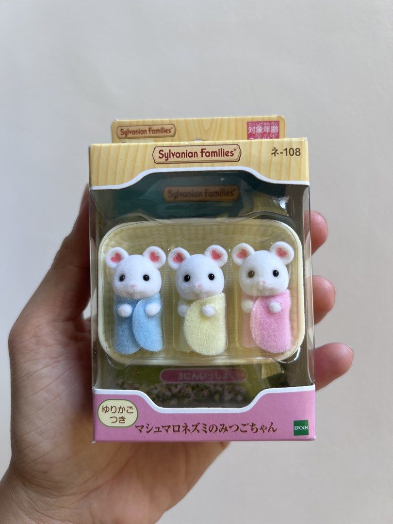 Epoch Sylvanian Families Marshmallow Mouse Triplets set (Category: Kids Toys) located in Zamboanga. Submitted by lcomprendio26013 (Listing ID 1465072106, Image 1). Description: PLEASE READ THE DESCRIPTION BEFORE YOU ORDER OR CHAT ME👍 AUTHENTIC Brand: Epoch Brandnew 📢pay today,ship out tomorrow 📢All picture posted are actual item that will you get 📢📢pg hnd aq makarply dto sa carousel paki messge aq sa peysbuk SEARCH LZ FIGURE AND STUFF📢 .