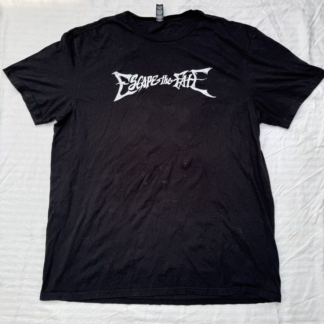 ESCAPE THE FATE (Category: Tshirts & Polo Shirts ) located in Pasig City. Submitted by jaaard (Listing ID 1464982627, Image 1). Description: XL 24.5x31 Goos condition need wash Pm me.
