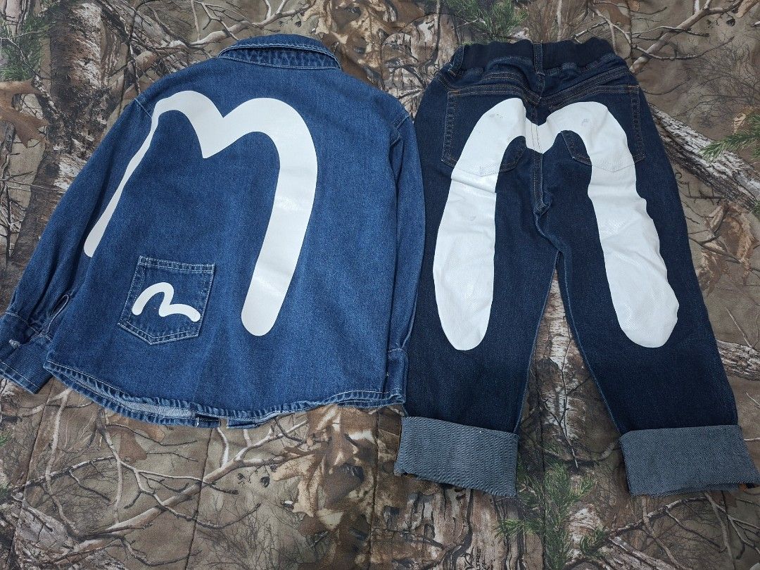 Evisu Kids Denim Jacket and Jeans Set (Category: Babies & Kids Fashion) located in Baguio. Submitted by realmavy08 (Listing ID 1465084341, Image 2). Description: Evisu off jacket size 100 pants size 120 (waistband finold kolang) dirt/stain sa logo best fit sa 2-3yrs old ww ng 3t petite .