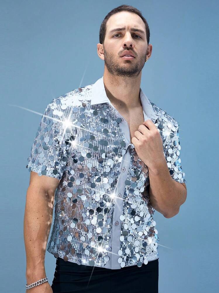 FEVER CITY Pure Silver Sequins Button Down Polo Shirt (Category: Tshirts & Polo Shirts ) located in Las Pinas. Submitted by sellerkjb (Listing ID 1465136630, Image 1). Description: BRAND NEW AVAILABLE SIZES 1 — Small 1 — XXL.