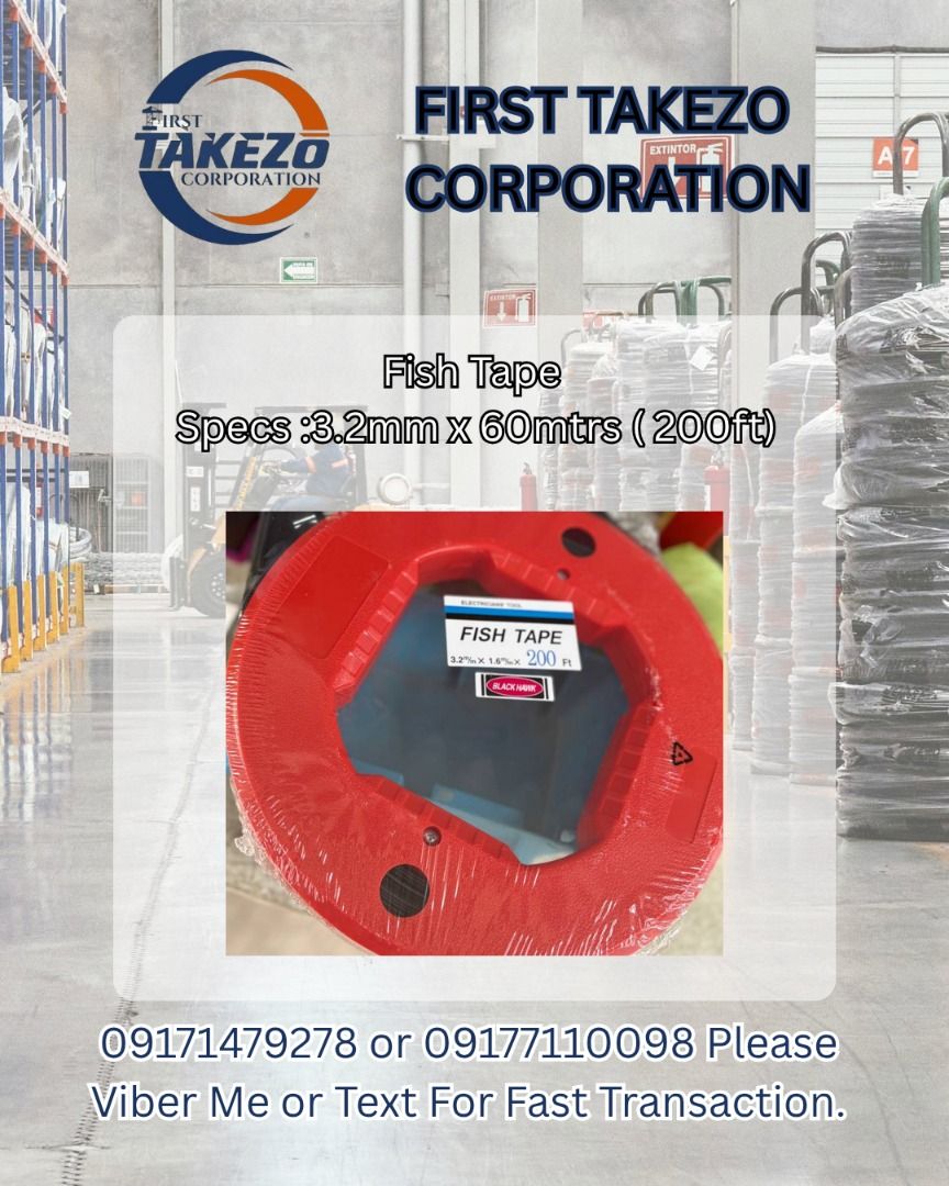 Fish Tape Specs :3.2mm x 60mtrs (200ft) (Category: Construction Tools & Equipment) located in Manila. Submitted by joeyroque09 (Listing ID 1465030455, Image 1). Description: Fish Tape Specs :3.2mm x 60mtrs (200ft).
