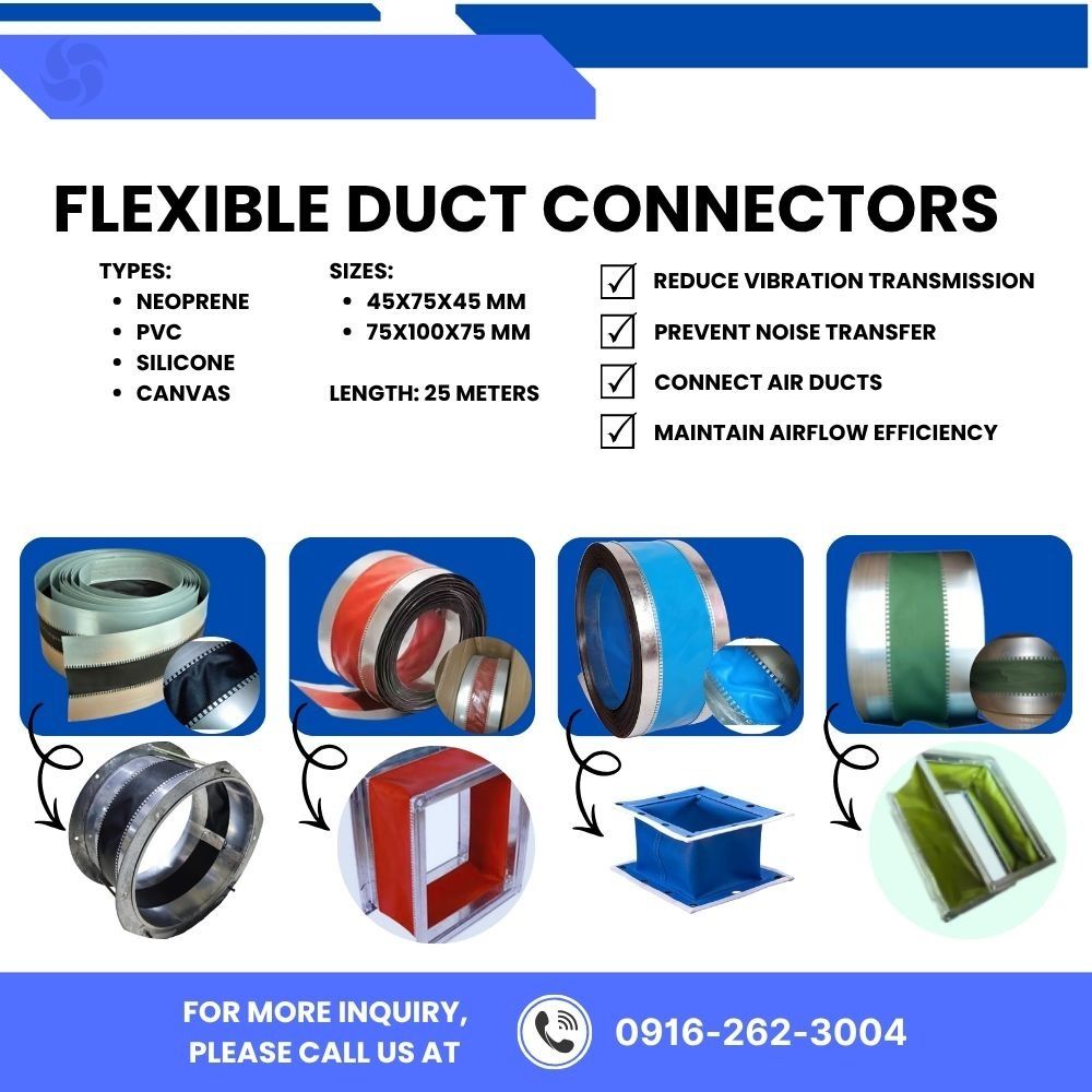 FLEXIBLE DUCT CONECTOR (Category: Other Sports Equipment and Supplies) located in Makati City. Submitted by johnstone_mkt (Listing ID 1464997103, Image 3). Description: SALE!! SALE!! FLEXIBLE DUCT CONNECTOR AVAILABLE IN; * Neoprene *PVC *Canvas in 2 differences size: - 45x75x45 -75x100x75 - Material: Galvanized metal ends with black flexible fabric center - Purpose: Heavy-duty HVAC installations and ductwork vibration reduction - Availability: Mu