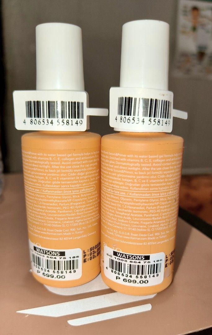 Flomar Vitamin Bomb (Category: Face Care) located in Cavite. Submitted by sophiayudequina (Listing ID 1464998604, Image 2). Description: Flomar Vitamin Bomb Face Serum & Primer NEW ₱200 per PC ***350 2 pcs mall pull out expiration: 2027/ 28 original price: 699 ( Watsons) Sophia 09265740431 loc: Molino 3 Bacoor pick up via courier.