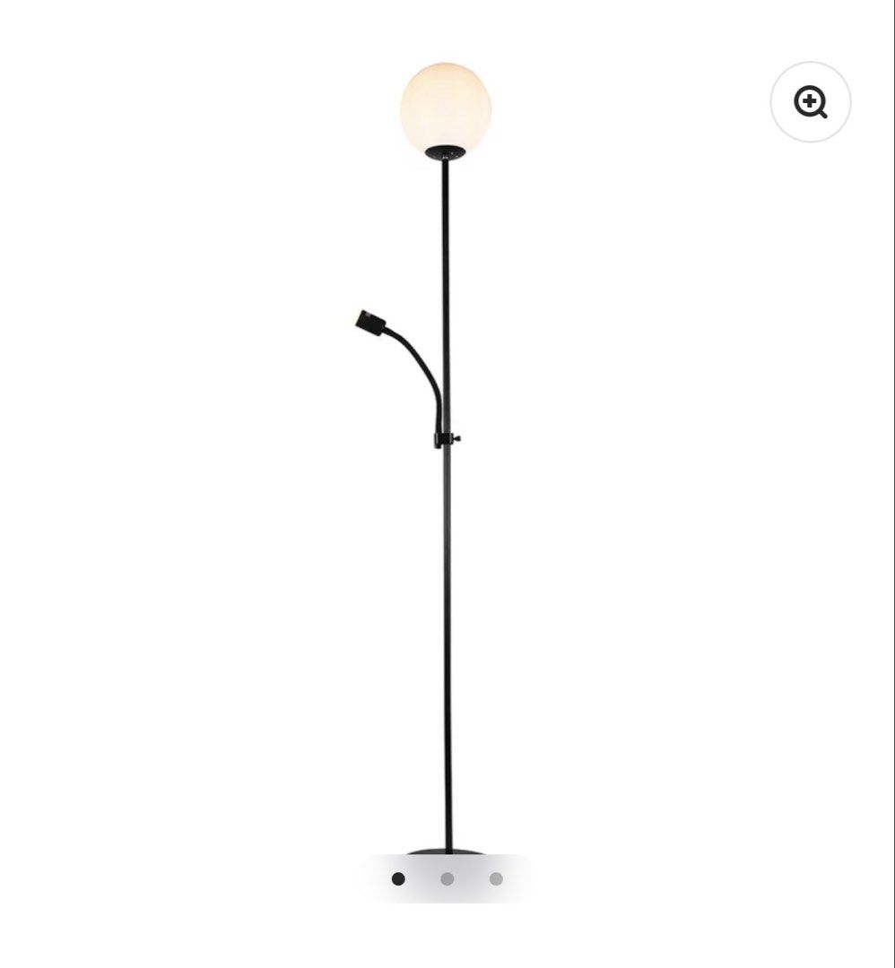 Floor Lamp with Reading Light (Category: Lighting) located in Pasig City. Submitted by _missdee (Listing ID 1465127821, Image 1). Description: - Sleek matte black metal finish with a clean minimalist design - Includes a main white glass shade and a flexible reading arm for easy task lighting - Heavy circular base ensures high stability - Convenient pole-mounted switch - Perfect aesthetic addition for living rooms or bedrooms.
