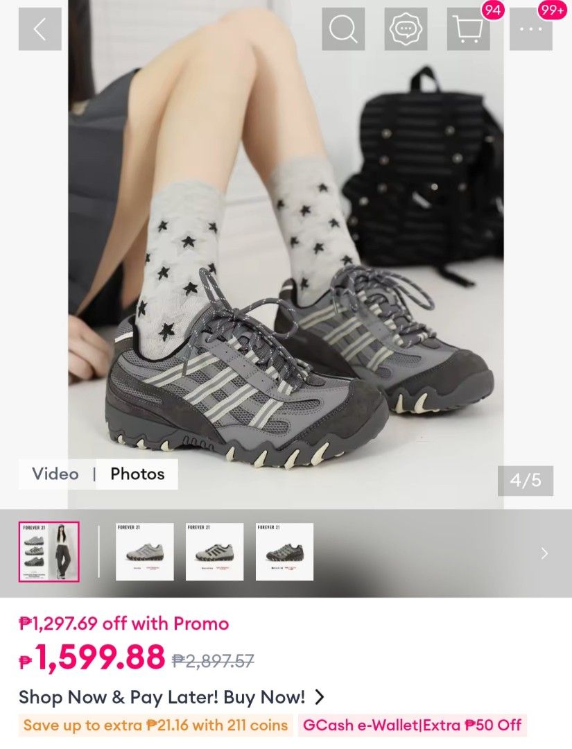 Forever 21 Grey Chunky Sneakers with Box (Category: Sneakers) located in Manila. Submitted by yojie2026 (Listing ID 1465152615, Image 3). Description: - Brand: Forever 21 - Color: Grey - Style: Chunky sneakers with mesh panels, striped laces, and a trendy lug sole - Condition: Great everyday pair with a sporty look.