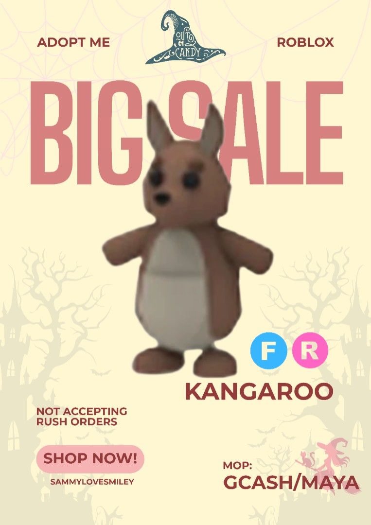 FR Kangaroo Adopt Me (Category: In-Game Products) located in Iligan City. Submitted by sammylovesmiley (Listing ID 1465097952, Image 1). Description: ☞dm me for fast transaction ☞only accepting GCASH and MAYA for payment ☆fixed price ☆ No refund after the trade.