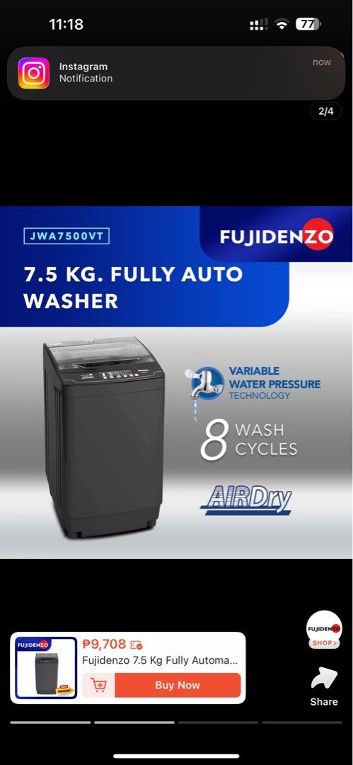 Fujidenzo 7.5kg Washing Machine (Category: Washing Machines and Dryers) located in Caloocan City. Submitted by pengdeclutters (Listing ID 1465113539, Image 1). Description: Shipping/ Delivery/ Pick-up care of buyer. .
