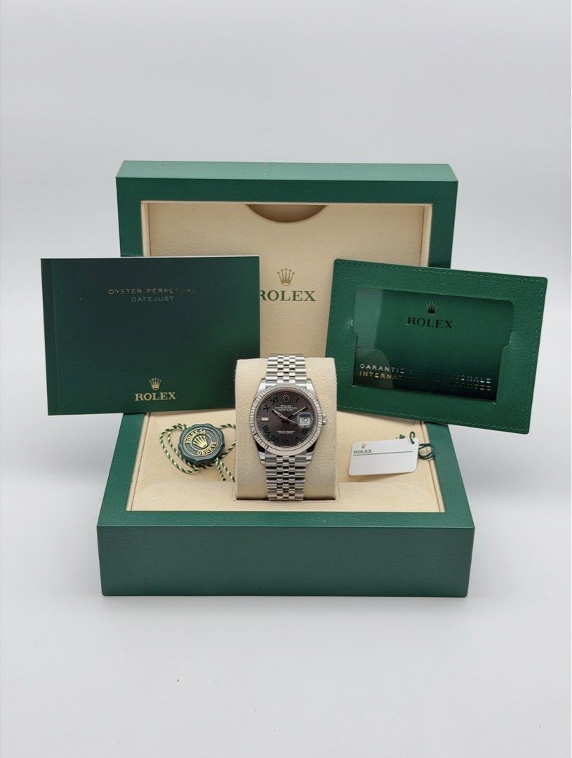 Fullset Rolex Datejust 36mm Wimbledon Dial 2025 (Category: Luxury Watches) located in Manila. Submitted by timelesseleganceph (Listing ID 1465040823, Image 2). Description: Fullset Rolex Datejust 36mm Wimbledon Dial Reference 126234 Size 36mm Dated 2025 International Warranty til 2030 18k White Gold Fluted Bezel in Wimbledon Dial on Jubilee Bracelet Complete/Fullset - Box, Warranty Card, Card Holder, Booklets, Green Tag, White Tag w/ Serial.