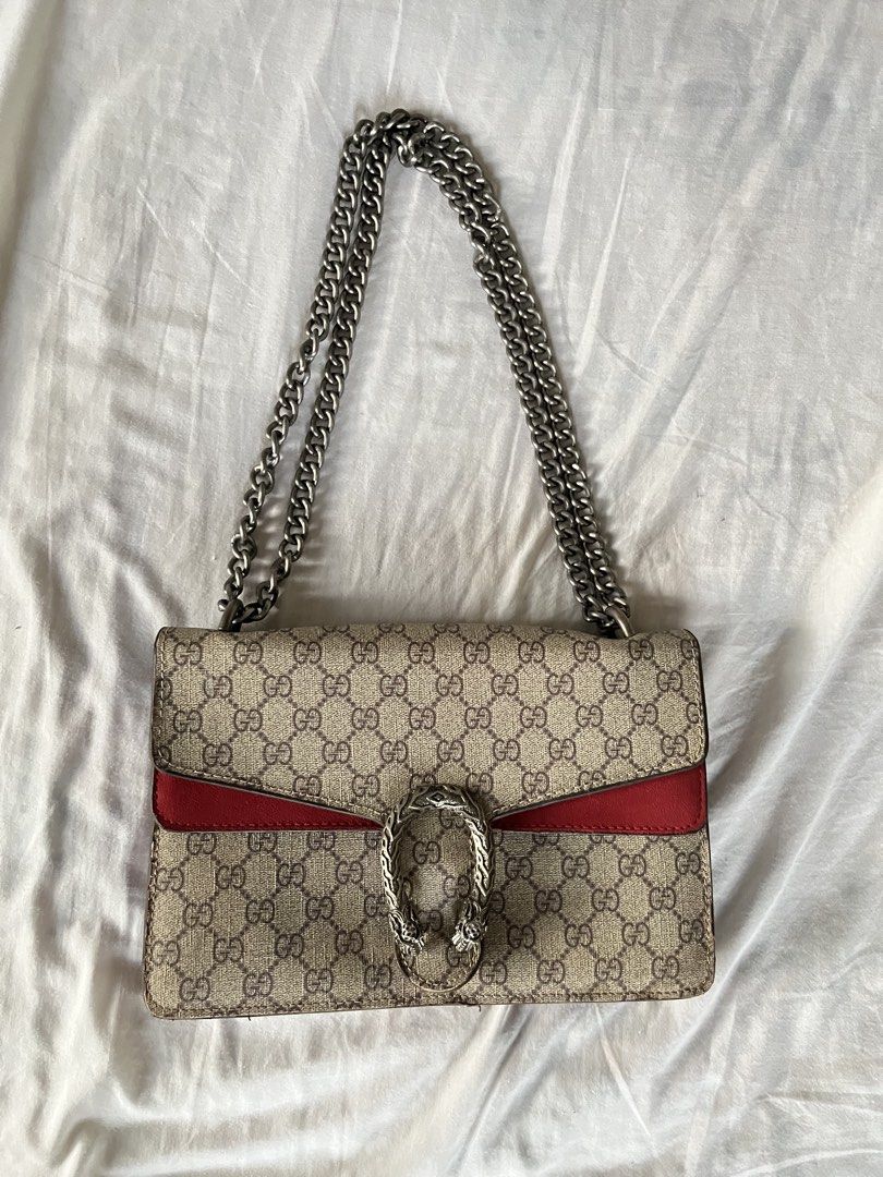 GG monogram shoulder bag (Category: Luxury Bags & Wallets) located in Las Pinas. Submitted by maureendeclutterings2 (Listing ID 1465061450, Image 1). Description: - preloved - thrifted in japan - NGA - suede material (red parts only).