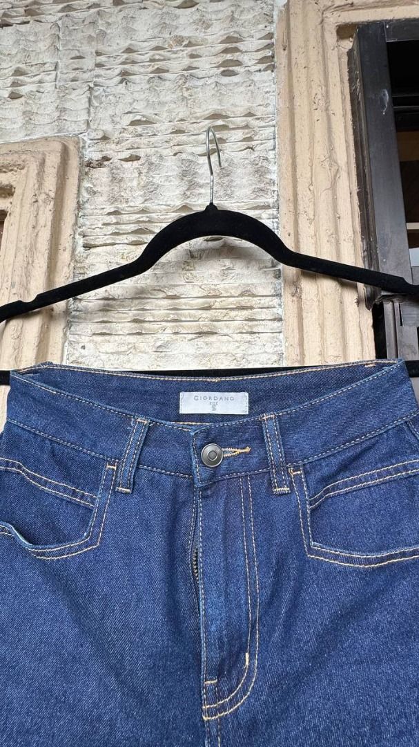 Giordano Denim Shorts Size S (Category: Shorts) located in Manila. Submitted by tmicmd1989 (Listing ID 1465048033, Image 1). Description: - Brand: Giordano - Style: High-waisted dark wash denim shorts with contrast stitching and side slits - Size: S (Fits 155/58A measurements) - Material: Comfortable blend of cotton, viscose, polyester, and other fibers - Condition: Clean, washed, and ready to wear - Care Tip: Wash inside out.