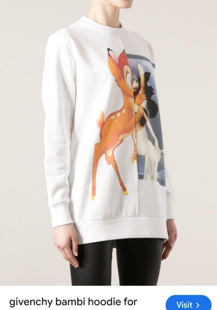 Givenchy Bambi graphic print white sweatshirt (Category: Others Tops) located in Manila. Submitted by PrinceDani.Clothing (Listing ID 1465058510, Image 1). Description: givenchy white bambi sweatshirt large 20.5in width 25.5in length issue: minimal light blue stain excellent thanks .