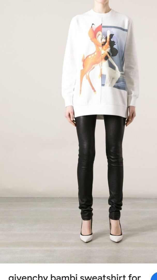 Givenchy Bambi graphic print white sweatshirt (Category: Others Tops) located in Manila. Submitted by PrinceDani.Clothing (Listing ID 1465058510, Image 2). Description: givenchy white bambi sweatshirt large 20.5in width 25.5in length issue: minimal light blue stain excellent thanks .