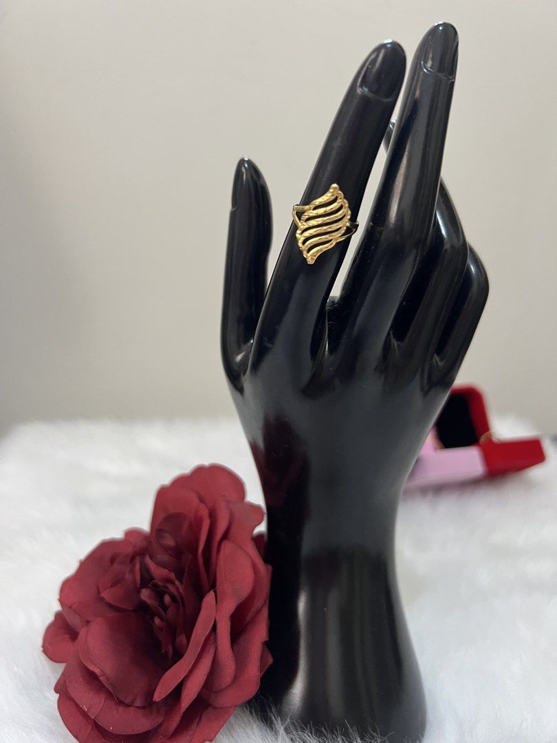 Gold Wavy Openwork Statement Ring in Velvet Box (Category: Rings) located in Imus. Submitted by _reignlao (Listing ID 1465007834, Image 1). Description: - Statement gold ring with a distinct wavy, textured openwork design - Clean structure with a polished finish - Versatile accessory for everyday wear or special gifting - Comes with a luxurious bright red velvet ring box featuring a black interior less than 1g.