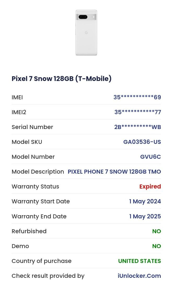 GOOGLE PIXEL 7 (Category: Google Pixel) located in Binan City. Submitted by bajun24 (Listing ID 1465019633, Image 1). Description: FOR SALE * TITLE: Google Pixel 7 * PRICE: Php 5,000 * ITEM CONDITION: well used * VARIANT: GVU6C Snow White 128gb US Variant * WARRANTY: None, as is where is * PACKAGE INCLUDE: pixel phone, 1 case and original box only * ISSUES: 1. Screen replaced with OLED (not original at malaki ang bezel). Fingerprint working pero 