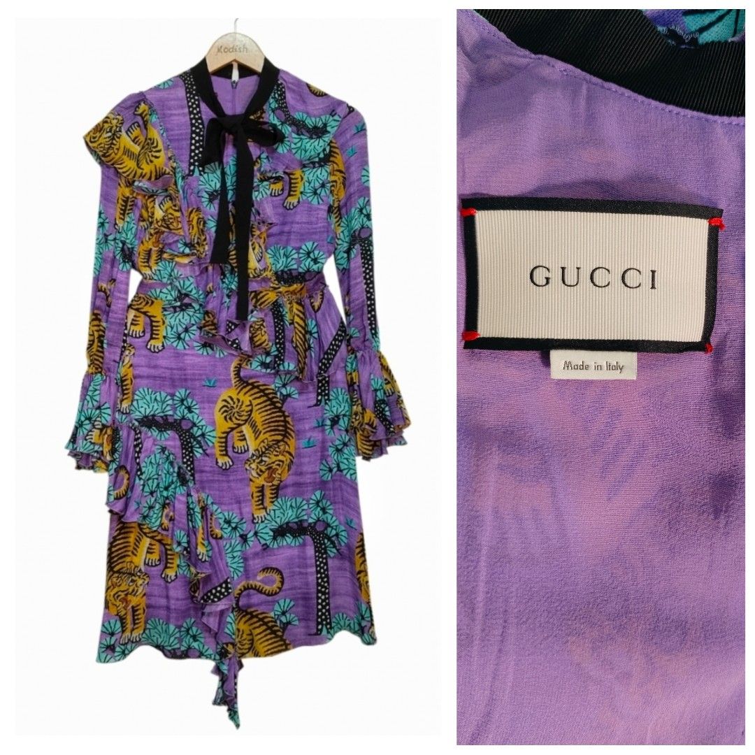 GUCCI Bengal Print Dress (Category: Luxury Apparel) located in Caloocan City. Submitted by modishthriftstore (Listing ID 1465124684, Image 1). Description: XS-S S:15 B:32-34 W:25-26 L44 silk. chiffon material loc: Rainbow village 5 North Caloocan.
