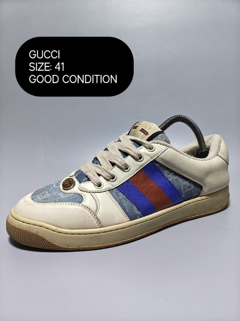 Gucci Sneakers Size 40 (Category: Sneakers) located in Manila. Submitted by baguiogirlyy (Listing ID 1465096386, Image 2). Description: - Brand: Gucci - Colorway: Tan and beige with iconic green and red web stripe - Size: EU 40 - Material: Premium leather with suede panels on toe and heel - Style: Classic low-top silhouette with flat laces - Sole: Rubber outsole with great traction - Condition: Well-maintained, ready to wear - Mode of Payment: GC