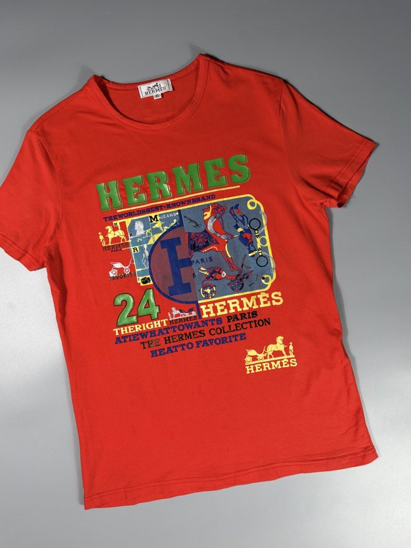 Hermes Graphic Tee (Category: Shirts) located in Manila. Submitted by whowearsstreetwear (Listing ID 1465128367, Image 2). Description: Hermes Graphic Tee Red - Size: Med - Large fit (measurements in inches) W - 19 L - 27 Condition: Excellent Flaw/s: none + shipping fee Location: Manila (Near UST).